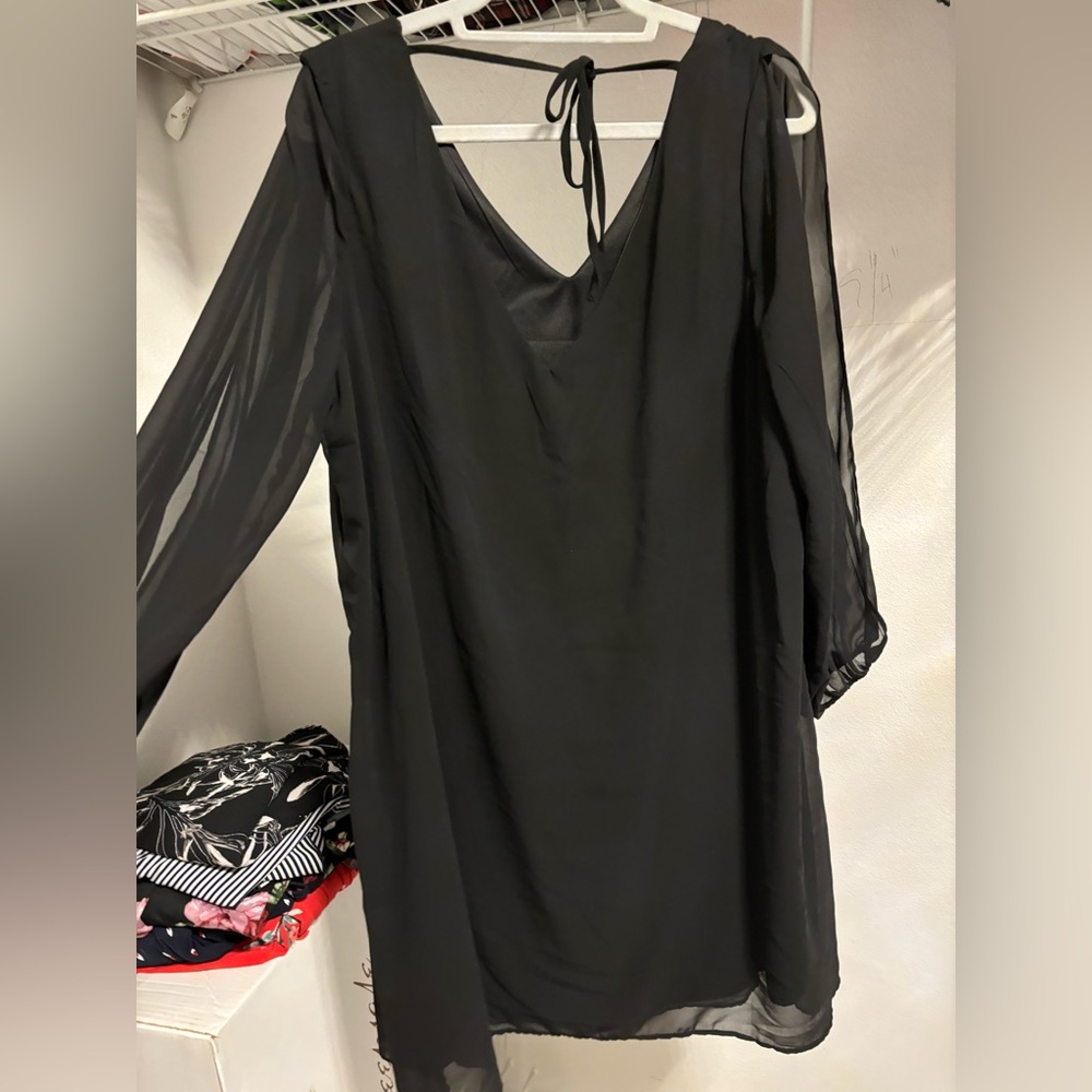 Chic Black Sheer Sleeve Dress